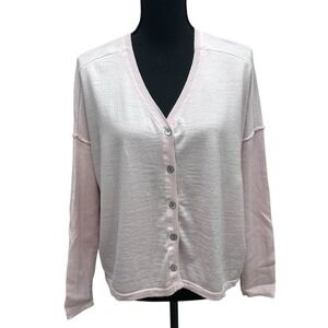 Sundance Cardigan MED Pastel Pink Merino Wool Long Sleeve Lightweight Sweater